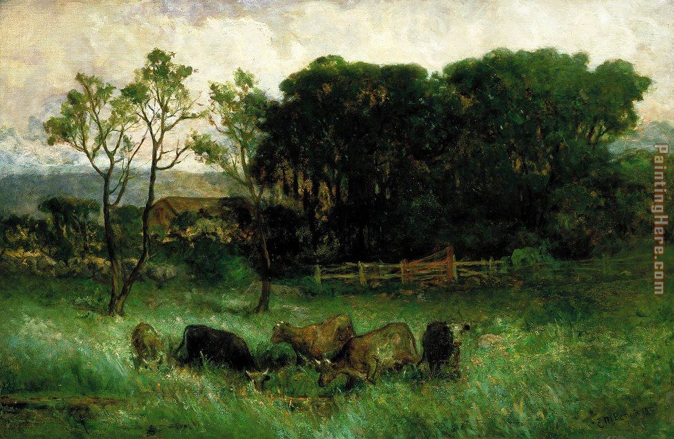 five cows in pasture painting - Edward Mitchell Bannister five cows in pasture art painting